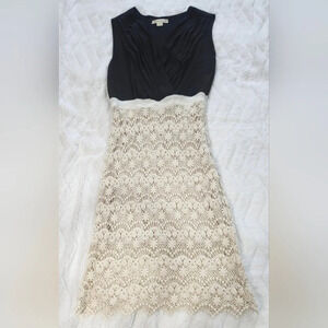 Double Zero | Black chiffon and cream colored crochet dress Sz S